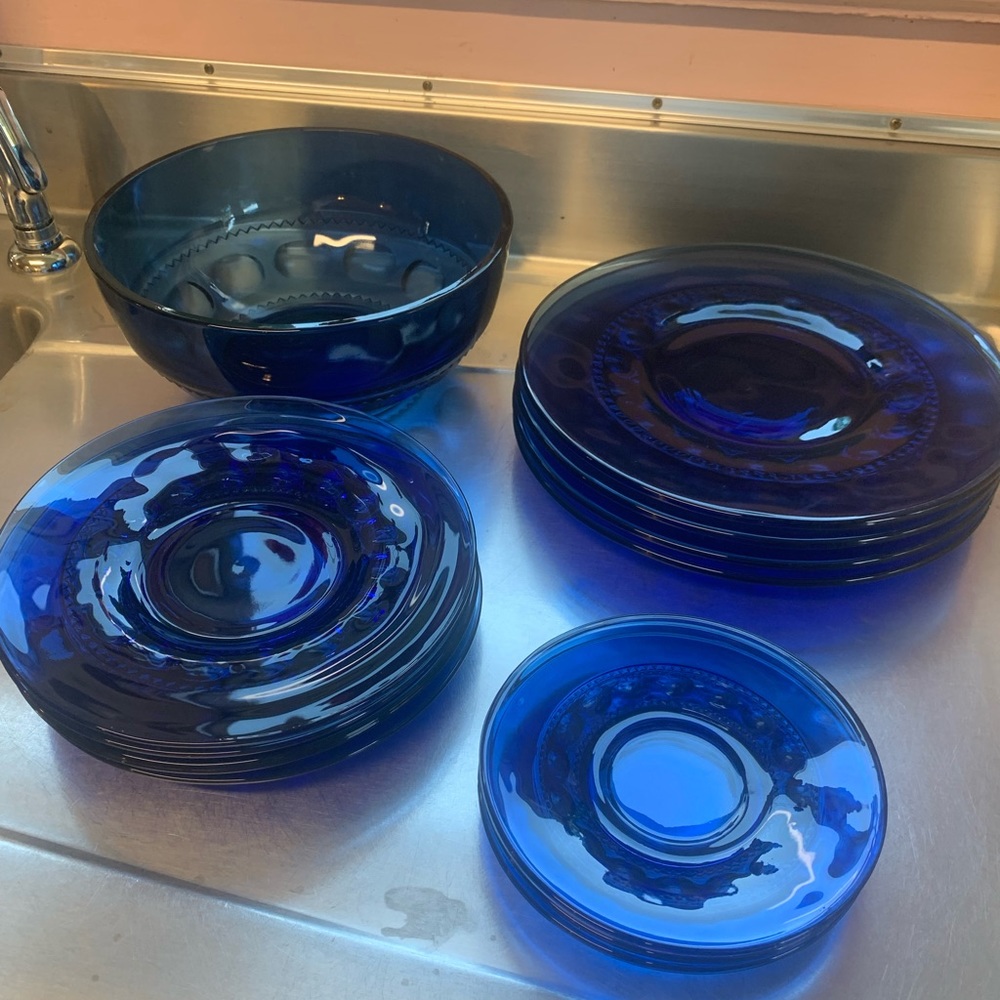 Vintage Tiara Indiana Glass set Imperial Blue dishes